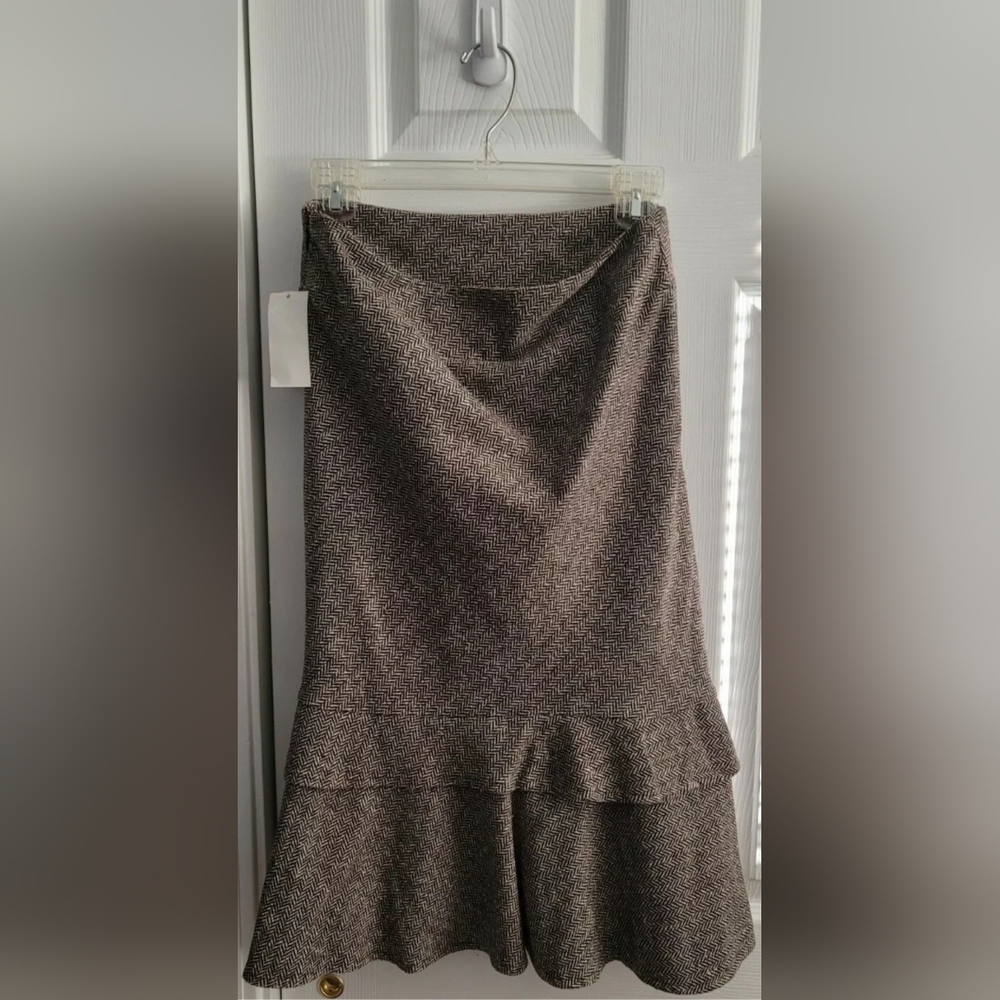 NWT GAP Women's Brown White Maxi Ruffle Skirt Size 1